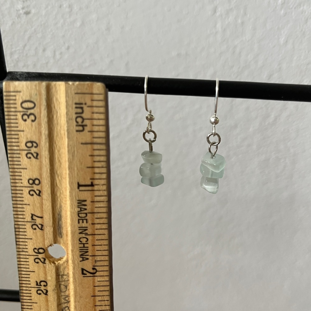 HANDMADE Clear Teal Stacked Stone Earrings